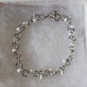 Silver and White ChainMaille Bracelet